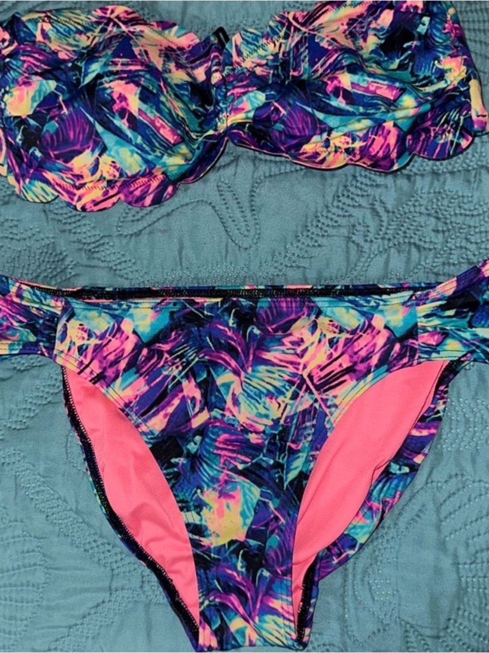 Victoria's Secret Multicolor Tropical Print Bikini with Pink Lining
